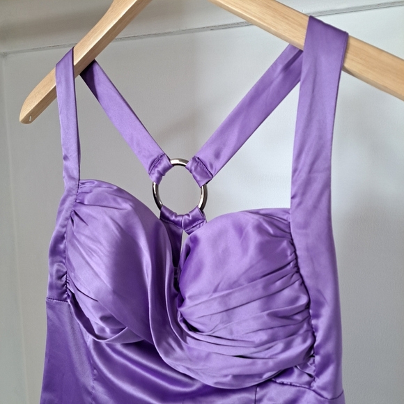 Suzy Shier | Purple y2k style satin cross back padded bust tank top - Picture 4 of 10